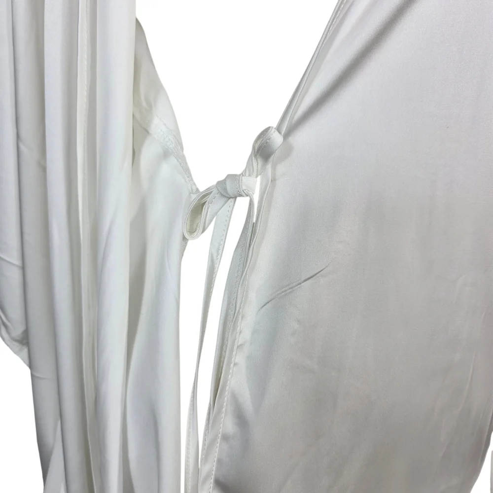 Homebodii Pricilla fringe Luxury White Satin Robe - Picture 6 of 16